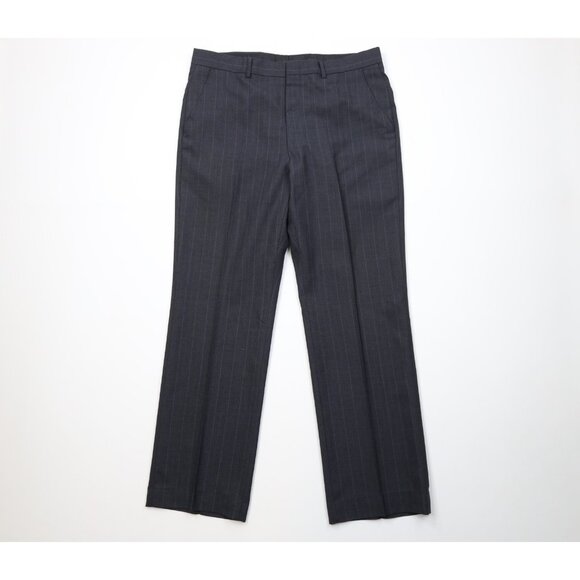 Vintage 70s Streetwear Mens 34x31 Wool Knit Pinstriped Wide Leg Chino Pants USA